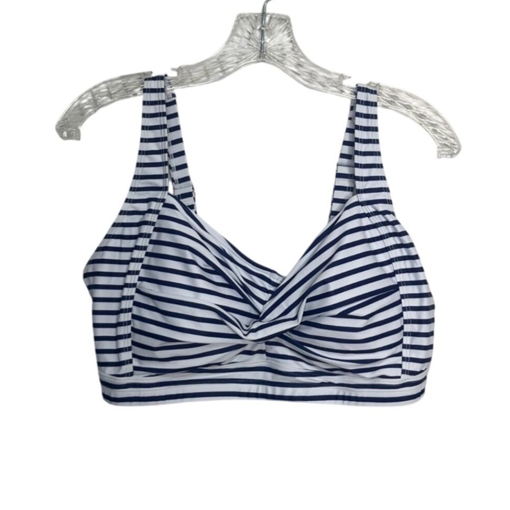 Daci‎ Twist Front Swim Top Blue & White Striped Womens 16W New Adjustable Straps